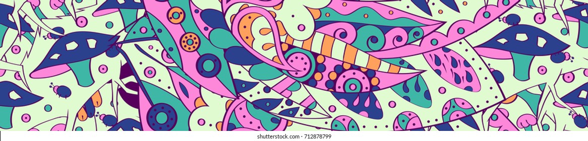 Tracery seamless pattern. Mehndi design. Ethnic colorful doodle texture. Curved doodling background. Vector