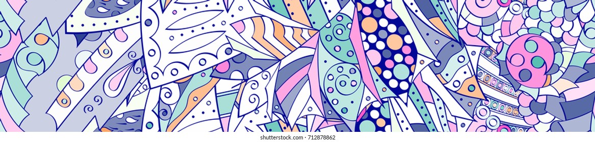 Tracery seamless pattern. Mehndi design. Ethnic colorful doodle texture. Curved doodling background. Vector