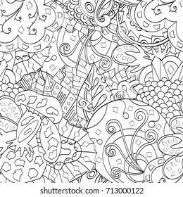 Tracery seamless pattern. Mehndi design. Ethnic monochrome binary doodle texture. Curved doodling black and white background. Vector