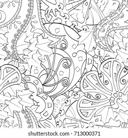 Tracery seamless pattern. Mehndi design. Ethnic monochrome binary doodle texture. Curved doodling black and white background. Vector