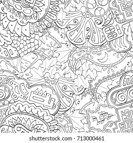 Tracery seamless pattern. Mehndi design. Ethnic monochrome binary doodle texture. Curved doodling black and white background. Vector