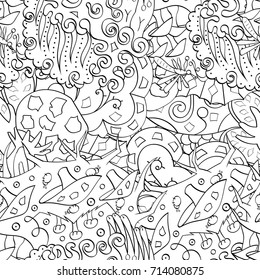 Tracery seamless pattern. Mehndi design. Ethnic monochrome binary doodle texture. Curved doodling black and white background. Vector