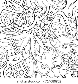 Tracery seamless pattern. Mehndi design. Ethnic monochrome binary doodle texture. Curved doodling black and white background. Vector