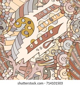 Tracery seamless pattern. Mehndi design. Ethnic colorful doodle texture. Curved doodling background. Vector