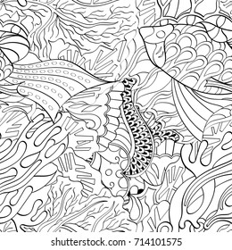 Tracery seamless pattern. Mehndi design. Ethnic monochrome binary doodle texture. Curved doodling black and white background. Vector