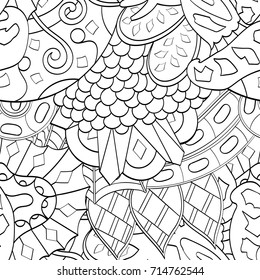 Tracery seamless pattern. Mehndi design. Ethnic monochrome binary doodle texture. Curved doodling black and white background. Vector