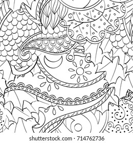 Tracery seamless pattern. Mehndi design. Ethnic monochrome binary doodle texture. Curved doodling black and white background. Vector