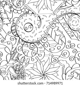 Tracery seamless pattern. Mehndi design. Ethnic monochrome binary doodle texture. Curved doodling black and white background. Vector