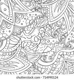 Tracery seamless pattern. Mehndi design. Ethnic monochrome binary doodle texture. Curved doodling black and white background. Vector