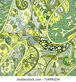 Tracery seamless pattern. Mehndi design. Ethnic colorful doodle texture. Curved doodling background. Vector