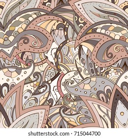 Tracery seamless pattern. Mehndi design. Ethnic colorful doodle texture. Curved doodling background. Vector