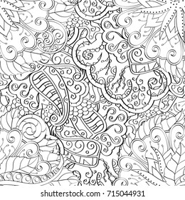 Tracery seamless pattern. Mehndi design. Ethnic monochrome binary doodle texture. Curved doodling black and white background. Vector