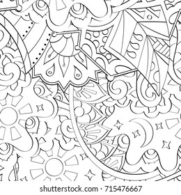 Tracery seamless pattern. Mehndi design. Ethnic monochrome binary doodle texture. Curved doodling black and white background. Vector