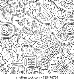 Tracery seamless pattern. Mehndi design. Ethnic monochrome binary doodle texture. Curved doodling black and white background. Vector