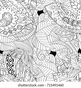 Tracery seamless pattern. Mehndi design. Ethnic monochrome binary doodle texture. Curved doodling black and white background. Vector