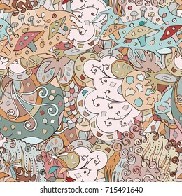 Tracery seamless pattern. Mehndi design. Ethnic colorful doodle texture. Curved doodling background. Vector