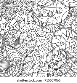 Tracery seamless pattern. Mehndi design. Ethnic monochrome binary doodle texture. Curved doodling black and white background. Vector