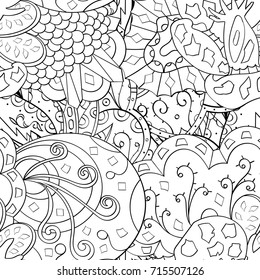 Tracery seamless pattern. Mehndi design. Ethnic monochrome binary doodle texture. Curved doodling black and white background. Vector