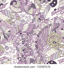 Tracery seamless pattern. Mehndi design. Ethnic colorful doodle texture. Curved doodling background. Vector