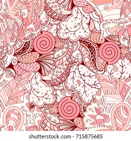 Tracery seamless pattern. Mehndi design. Ethnic colorful doodle texture. Curved doodling background. Vector