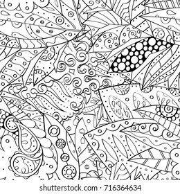 Tracery seamless pattern. Mehndi design. Ethnic monochrome binary doodle texture. Curved doodling black and white background. Vector
