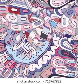 Tracery seamless pattern. Mehndi design. Ethnic colorful doodle texture. Curved doodling background. Vector