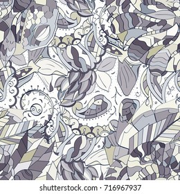 Tracery seamless pattern. Mehndi design. Ethnic colorful doodle texture. Curved doodling background. Vector
