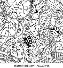Tracery seamless pattern. Mehndi design. Ethnic monochrome binary doodle texture. Curved doodling black and white background. Vector