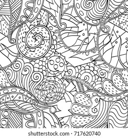 Tracery seamless pattern. Mehndi design. Ethnic monochrome binary doodle texture. Curved doodling black and white background. Vector