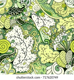 Tracery seamless pattern. Mehndi design. Ethnic colorful doodle texture. Curved doodling background. Vector