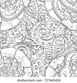 Tracery seamless pattern. Mehndi design. Ethnic monochrome binary doodle texture. Curved doodling black and white background. Vector