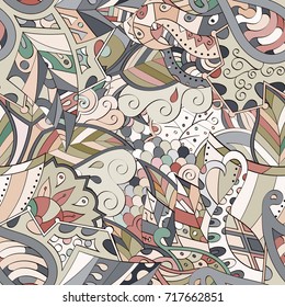 Tracery seamless pattern. Mehndi design. Ethnic colorful doodle texture. Curved doodling background. Vector
