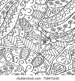 Tracery seamless pattern. Mehndi design. Ethnic monochrome binary doodle texture. Curved doodling black and white background. Vector