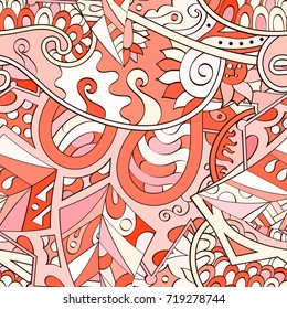 Tracery seamless pattern. Mehndi design. Ethnic colorful doodle texture. Curved doodling background. Vector
