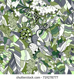 Tracery seamless pattern. Mehndi design. Ethnic colorful doodle texture. Curved doodling background. Vector