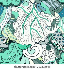 Tracery seamless pattern. Mehndi design. Ethnic colorful doodle texture. Curved doodling background. Vector