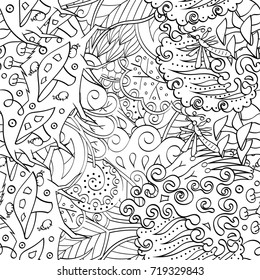 Tracery seamless pattern. Mehndi design. Ethnic monochrome binary doodle texture. Curved doodling black and white background. Vector