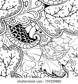 Tracery seamless pattern. Mehndi design. Ethnic monochrome binary doodle texture. Curved doodling black and white background. Vector