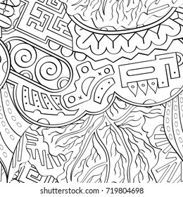 Tracery seamless pattern. Mehndi design. Ethnic monochrome binary doodle texture. Curved doodling black and white background. Vector