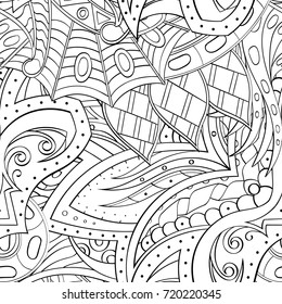 Tracery seamless pattern. Mehndi design. Ethnic monochrome binary doodle texture. Curved doodling black and white background. Vector