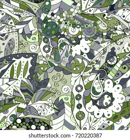 Tracery seamless pattern. Mehndi design. Ethnic colorful doodle texture. Curved doodling background. Vector