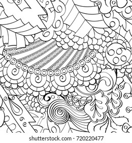 Tracery seamless pattern. Mehndi design. Ethnic monochrome binary doodle texture. Curved doodling black and white background. Vector