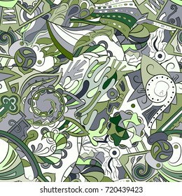 Tracery seamless pattern. Mehndi design. Ethnic colorful doodle texture. Curved doodling background. Vector