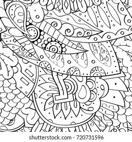 Tracery seamless pattern. Mehndi design. Ethnic monochrome binary doodle texture. Curved doodling black and white background. Vector