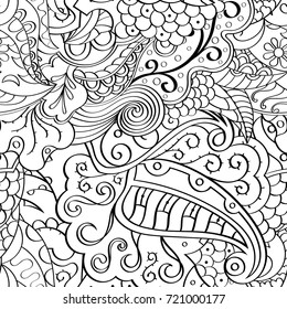 Tracery seamless pattern. Mehndi design. Ethnic monochrome binary doodle texture. Curved doodling black and white background. Vector