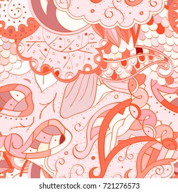 Tracery seamless pattern. Mehndi design. Ethnic colorful doodle texture. Curved doodling background. Vector