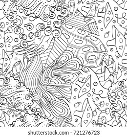 Tracery seamless pattern. Mehndi design. Ethnic monochrome binary doodle texture. Curved doodling black and white background. Vector