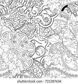 Tracery seamless pattern. Mehndi design. Ethnic monochrome binary doodle texture. Curved doodling black and white background. Vector