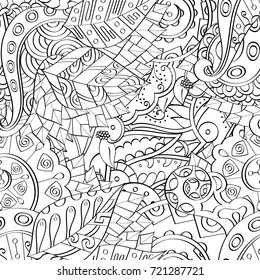 Tracery seamless pattern. Mehndi design. Ethnic monochrome binary doodle texture. Curved doodling black and white background. Vector