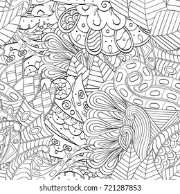 Tracery seamless pattern. Mehndi design. Ethnic monochrome binary doodle texture. Curved doodling black and white background. Vector